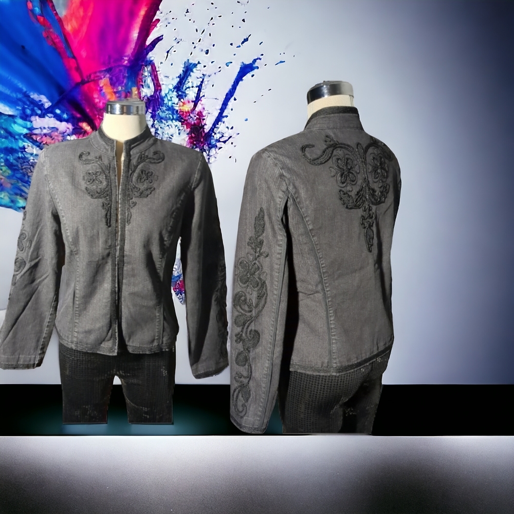 Think Tank Dark Grey  Embellished Vintage Jacket Size M